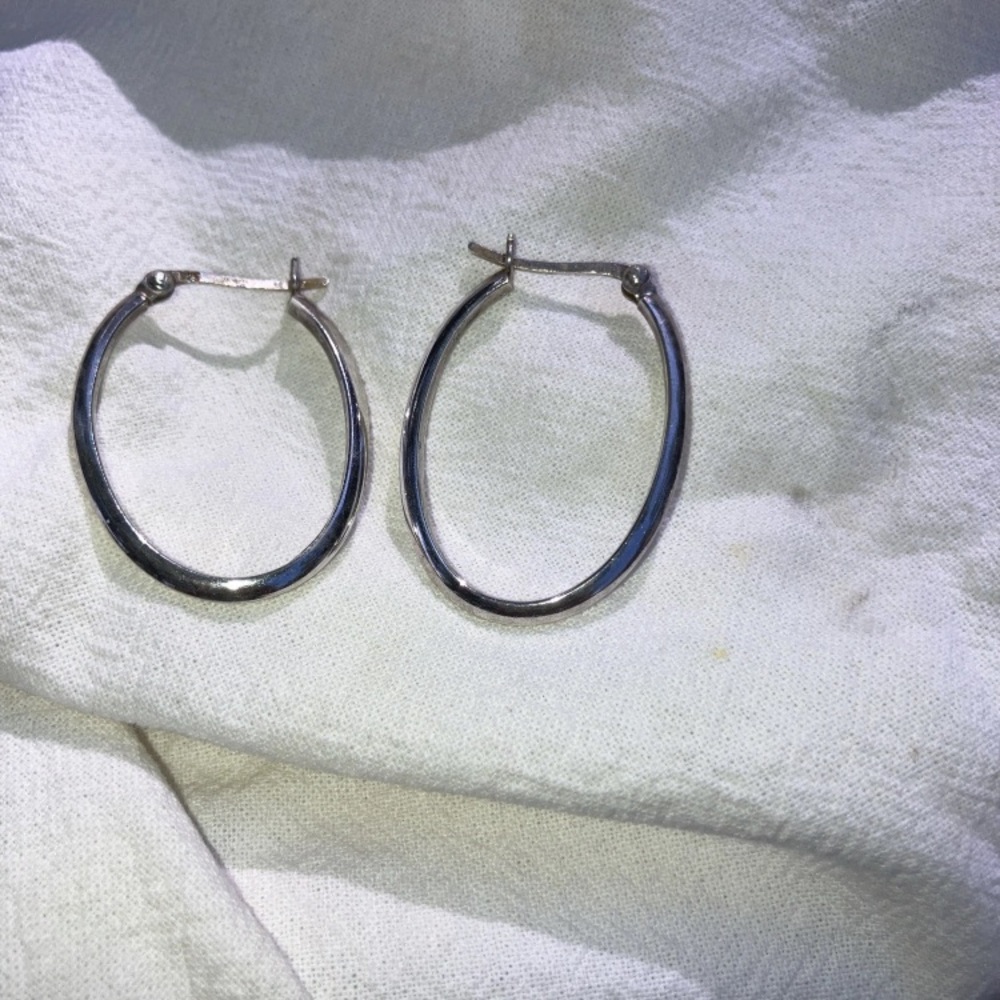 Oblong Hoop Earrings sterling  Silver 925 - Picture 2 of 5